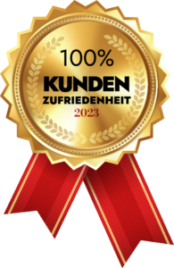 Silbernes Siegel mit Bändchen und dem Text „Ausgezeichnetes Service Level – Stand 2023“.
